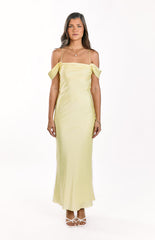 Yellow Tie Off Shoulder Formal Maxi Dress