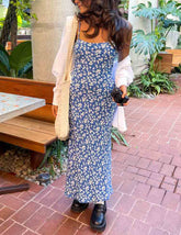 Royal Blue Floral Slip Midi Dress