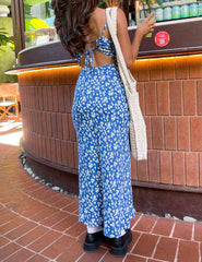 Royal Blue Floral Slip Midi Dress