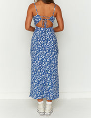 Royal Blue Floral Slip Midi Dress