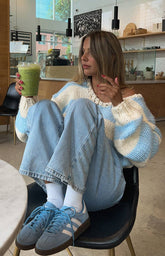 Light Blue Striped Chunky Knit Sweater