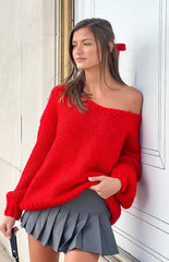 Red Chunky Knit Sweater