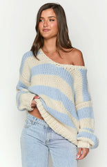 Light Blue Striped Chunky Knit Sweater