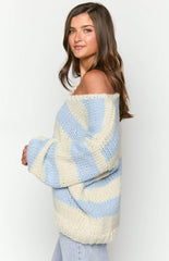 Light Blue Striped Chunky Knit Sweater