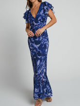 Navy Floral V Neckline Maxi Dress
