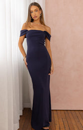 Navy Off Shoulder Formal Maxi Dress