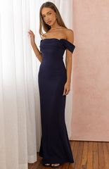 Navy Off Shoulder Formal Maxi Dress