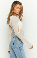 White Sheer Long Sleeve Knit Top