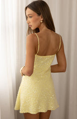 Yellow Sequin Party Mini Dress