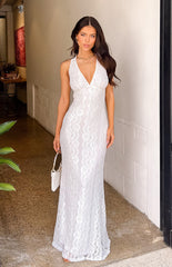 White Lace Open Back Maxi Dress