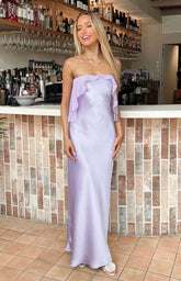 Purple Satin Strapless Maxi Dress