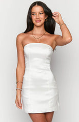 White Strapless Bowtie Mini Dress