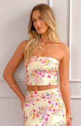 Yellow Floral Bloom Bandeau Top