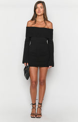 Black Off the Shoulder Knit Mini Dress