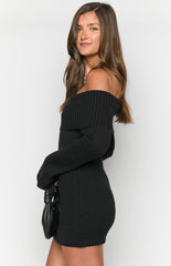 Black Long Sleeve Knit Mini Dress