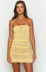 Light Yellow Strapless Knit Mini Dress