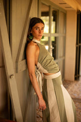 Two-Tone Halter Top and Maxi Skirt Two Piece Set