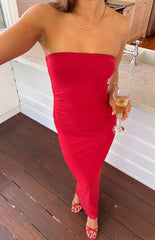 Red Knit Bandeau Maxi Dress