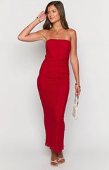 Red Knit Bandeau Maxi Dress