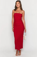 Red Knit Bandeau Maxi Dress