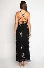 Black Floral Ruffle Maxi Dress