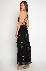 Black Floral Ruffle Maxi Dress