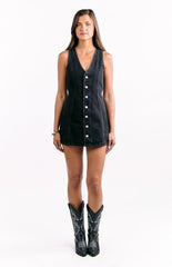 Black Denim Button Down Mini Dress