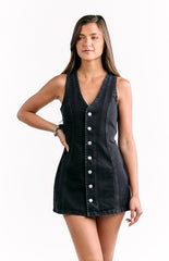 Black Denim Button Down Mini Dress