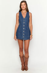 Navy Blue Denim Mini Dress