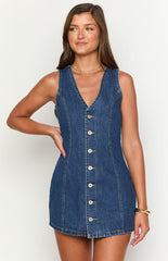 Navy Blue Denim Mini Dress