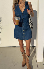 Navy Blue Denim Mini Dress