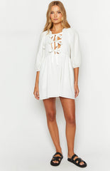 White Front-Tie Mini Dress