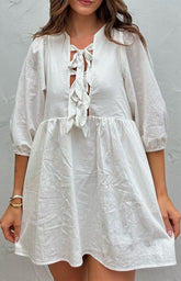 White Front-Tie Mini Dress