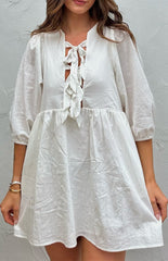 White Front-Tie Mini Dress