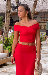 Red Off the Shoulder Crop Top