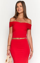 Red Off the Shoulder Crop Top