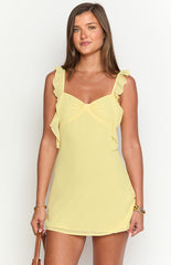 Yellow Ruffled Shoulder Mini Dress