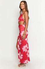Red Floral One Shoulder Maxi Dress