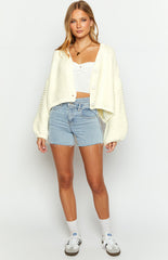 White Buttoned Knit Cardigan