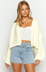 White Buttoned Knit Cardigan