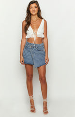 Blue Denim Asymmetric Mini Skirt