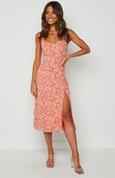 Orange Floral Midi Dress
