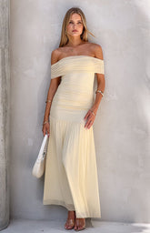 Beige Off The Shoulder Maxi Dress
