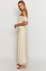 Beige Off The Shoulder Maxi Dress