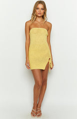 Yellow Knit Bandeau Mini Dress