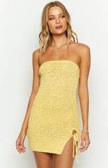 Yellow Knit Bandeau Mini Dress