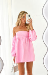 Light Pink Off Shoulder Mini Dress