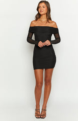 Chic Black Long Sleeve Mini Dress