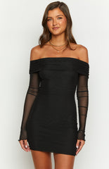 Chic Black Long Sleeve Mini Dress