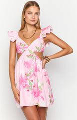 Pink Floral Cutout Mini Dress
